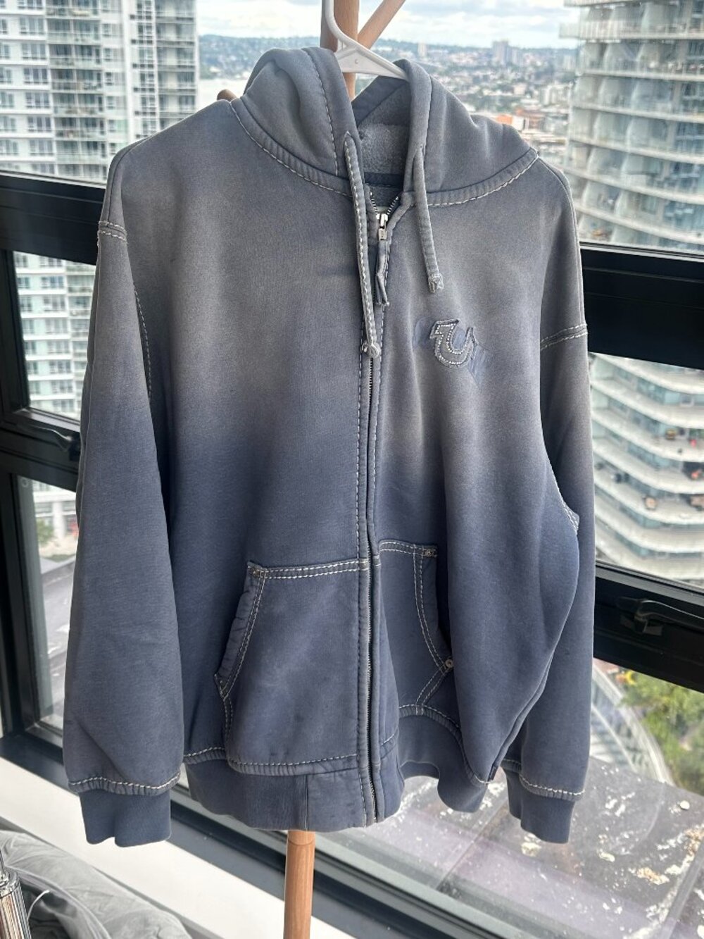 True Religion x Supreme Zip Hoodie Washed Gray Size L